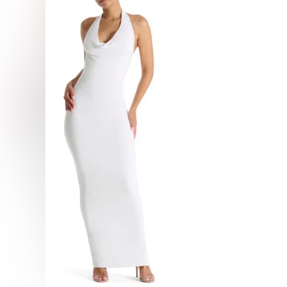 NWT Naked Wardrobe Make 'Em Halter Maxi Dress in white